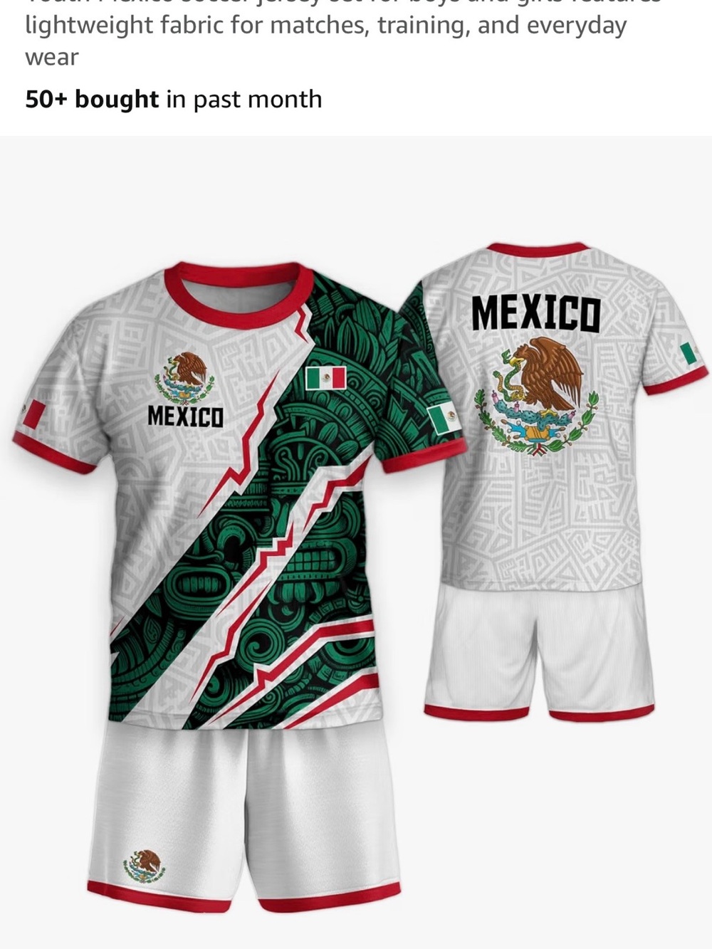 Mexico Kids' Soccer Jersey and Shorts Set - White & Green